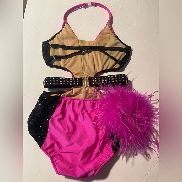 Glamour solo dance costume hot pink sassy embellished bling LC-large child/XLC - Picture 5 of 11